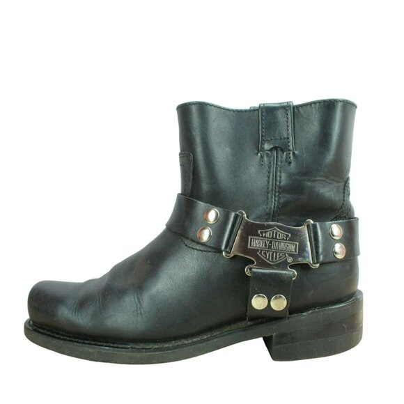 Harley Davidson Black Iroquois Pull-On Square Toe Biker Leather Boots Size 9.5 - Picture 1 of 9